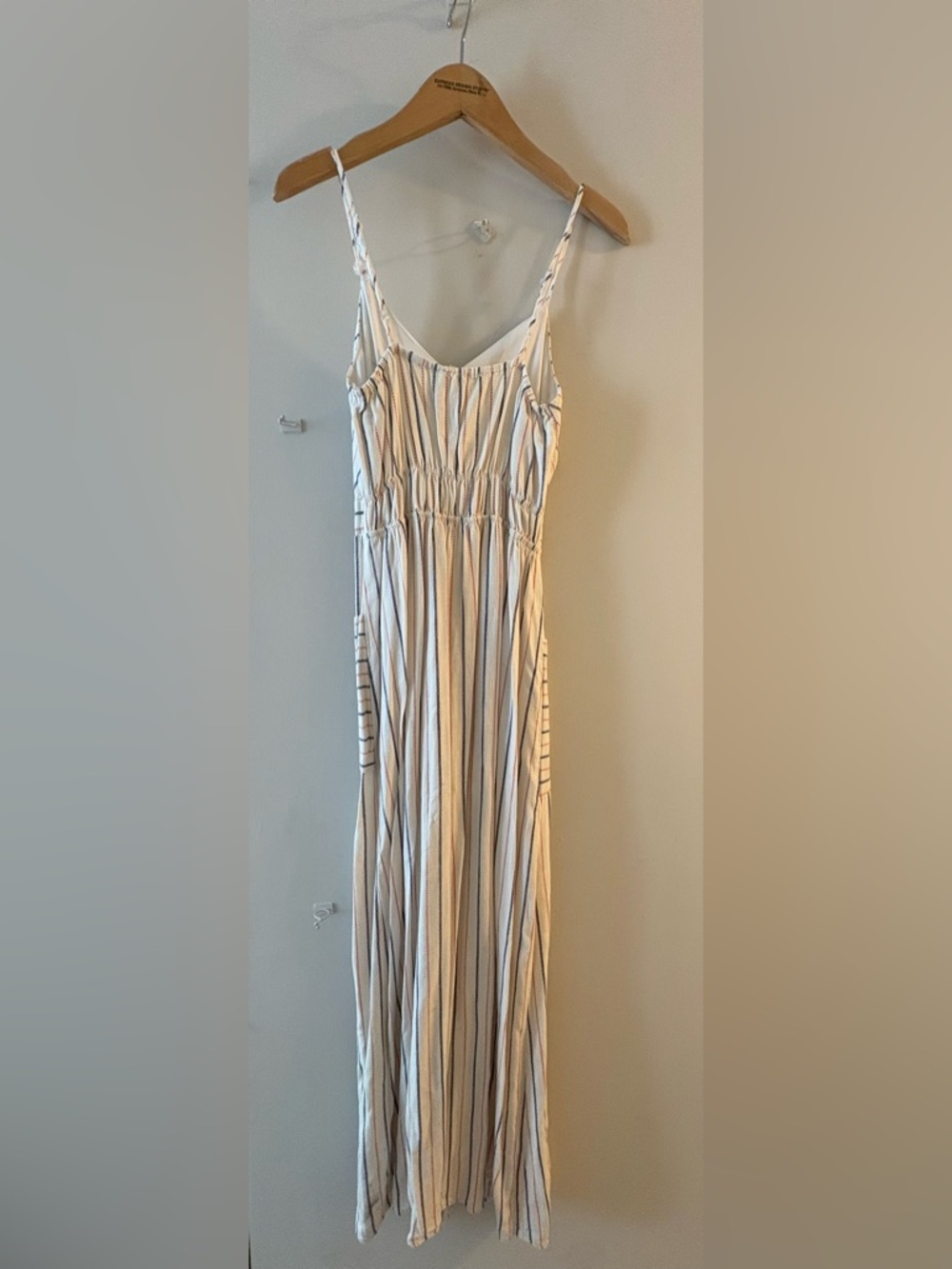 Striped V-Neck LinenMaxi Dress in Cream and Burple - Picture 5 of 6
